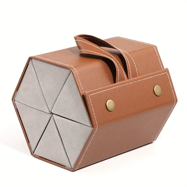 ארגונית מתקפלת ל-6 זוגות משקפיים | נרתיק תלייה עם חריצים, עיצוב משושה מעור PU