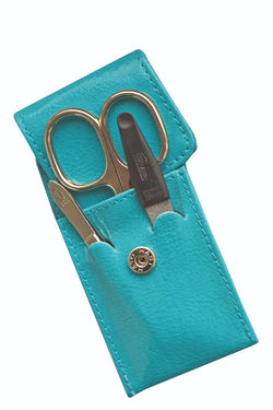 סט מניקור-פדיקור בארנק עור בצבע כחול