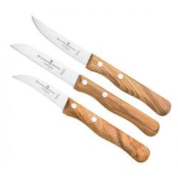 סט שלושה סכיני חיתוך/קילוף למטבח ידיות עץ זית תוצרת גרמניה